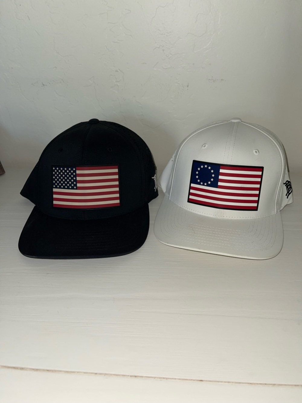 Branded Bills Black & White Flag Patch Snapback Hats